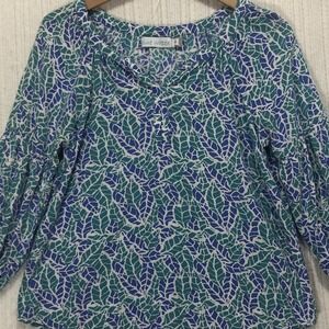 Blue Water Women's Leaf Print 3/4 Sleeve Blouse Top Size S